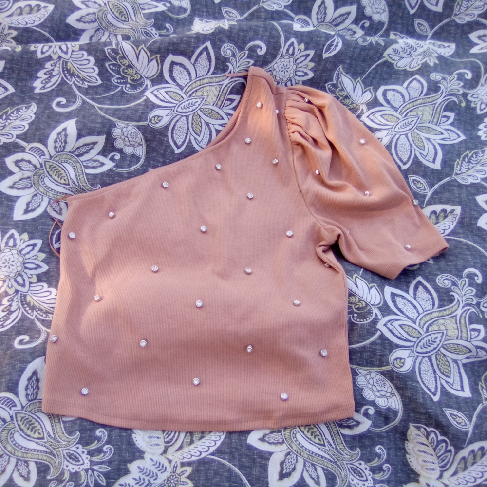NWT Express Brown Asymmetrical Embellished Blouse